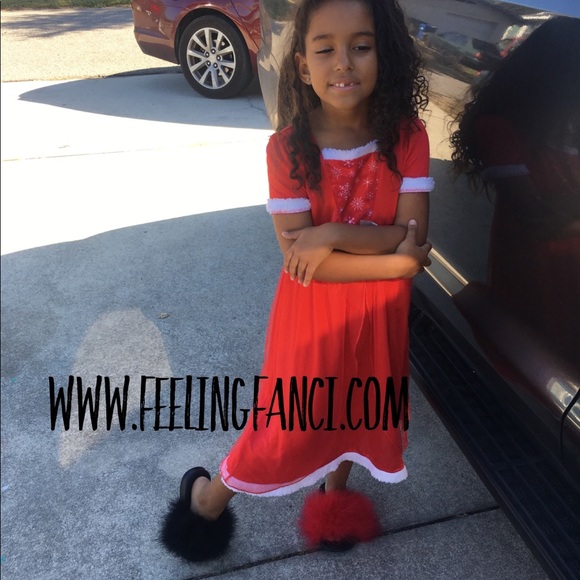 Kids red Fox fur slides - Picture 2 of 2